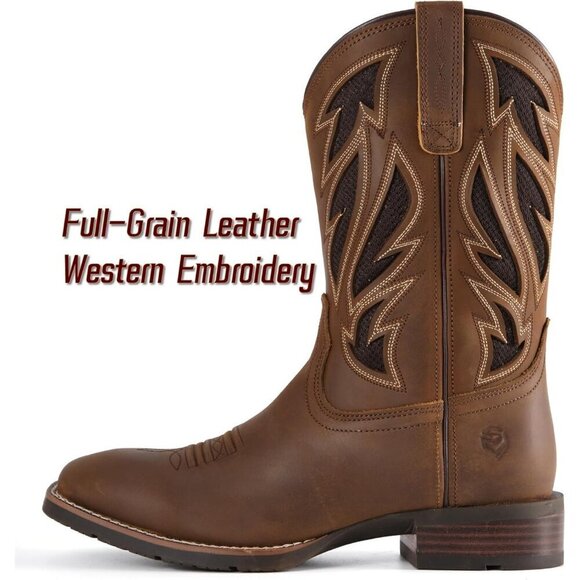 Men’s Brown Black Square Toe Full Grain Leather Oil And Slip Resistant Flag Boot